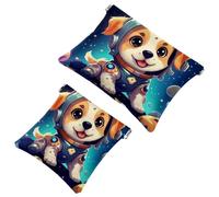 Your Travel Solution: 2Pcs Cute Space Dog-870 Shrapnel Pouch - Compact Makeup Bag, Multicolor 01, A：7.1x5.8in/18x14.8cm，B:4.7x4.5in/12x11.5cm