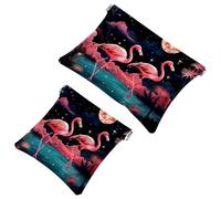 Your Travel Solution: 2Pcs Flamingos on the Lake Surface-1035 Shrapnel Pouch - Compact Makeup Bag, Multicolor 07, A：7.1x5.8in/18x14.8cm，B:4.7x4.5in/12x11.5cm