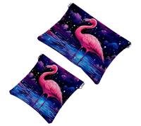 Your Travel Solution: 2Pcs Flamingos on the Lake Surface-1035 Shrapnel Pouch - Compact Makeup Bag, Multicolor 01, A：7.1x5.8in/18x14.8cm，B:4.7x4.5in/12x11.5cm