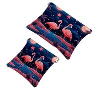 Your Travel Solution: 2Pcs Flamingos on the Lake Surface-1035 Shrapnel Pouch - Compact Makeup Bag, Multicolor 02, A：7.1x5.8in/18x14.8cm，B:4.7x4.5in/12x11.5cm