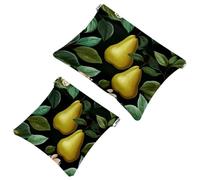 Your Travel Solution: 2Pcs Green Leaves and Yellow Pears-1926 Shrapnel Pouch - Compact Makeup Bag, Multicolor 01, A:7.1x5.8in/18x14.8cm,B:4.7x4.5in/12x11.5cm