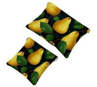 Your Travel Solution: 2Pcs Green Leaves and Yellow Pears-1926 Shrapnel Pouch - Compact Makeup Bag, Multicolor 05, A:7.1x5.8in/18x14.8cm,B:4.7x4.5in/12x11.5cm
