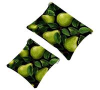 Your Travel Solution: 2Pcs Green Leaves and Yellow Pears-1926 Shrapnel Pouch - Compact Makeup Bag, Multicolor 06, A：7.1x5.8in/18x14.8cm，B:4.7x4.5in/12x11.5cm