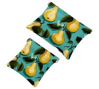 Your Travel Solution: 2Pcs Green Leaves and Yellow Pears-1926 Shrapnel Pouch - Compact Makeup Bag, Multicolor 03, A:7.1x5.8in/18x14.8cm,B:4.7x4.5in/12x11.5cm