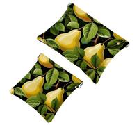 Your Travel Solution: 2Pcs Green Leaves and Yellow Pears-1926 Shrapnel Pouch - Compact Makeup Bag, Multicolor 09, A:7.1x5.8in/18x14.8cm,B:4.7x4.5in/12x11.5cm