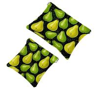Your Travel Solution: 2Pcs Green Leaves and Yellow Pears-1959 Shrapnel Pouch - Compact Makeup Bag, Multicolor 02, A:7.1x5.8in/18x14.8cm,B:4.7x4.5in/12x11.5cm