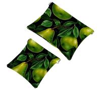 Your Travel Solution: 2Pcs Green Leaves and Yellow Pears-1992 Shrapnel Pouch - Compact Makeup Bag, Multicolor 08, A:7.1x5.8in/18x14.8cm,B:4.7x4.5in/12x11.5cm