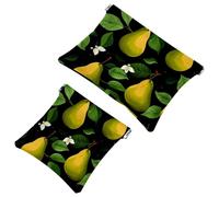 Your Travel Solution: 2Pcs Green Leaves and Yellow Pears-1992 Shrapnel Pouch - Compact Makeup Bag, Multicolor 04, A:7.1x5.8in/18x14.8cm,B:4.7x4.5in/12x11.5cm