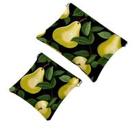 Your Travel Solution: 2Pcs Green Leaves and Yellow Pears-1992 Shrapnel Pouch - Compact Makeup Bag, Multicolor 02, A:7.1x5.8in/18x14.8cm,B:4.7x4.5in/12x11.5cm