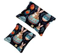 Your Travel Solution: 2Pcs Happy Easter Bunny Easter Eggs-771 Shrapnel Pouch - Compact Makeup Bag, Multicolor 09, A：7.1x5.8in/18x14.8cm，B:4.7x4.5in/12x11.5cm