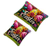 Your Travel Solution: 2Pcs Happy Easter Creative Font-1200 Shrapnel Pouch - Compact Makeup Bag, Multicolor 01, A：7.1x5.8in/18x14.8cm，B:4.7x4.5in/12x11.5cm