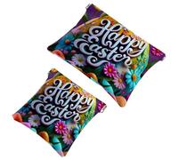 Your Travel Solution: 2Pcs Happy Easter Creative Font-1200 Shrapnel Pouch - Compact Makeup Bag, Multicolor 02, A：7.1x5.8in/18x14.8cm，B:4.7x4.5in/12x11.5cm