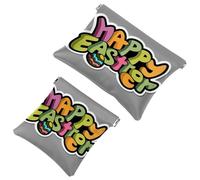 Your Travel Solution: 2Pcs Happy Easter Creative Font-1200 Shrapnel Pouch - Compact Makeup Bag, Multicolor 04, A：7.1x5.8in/18x14.8cm，B:4.7x4.5in/12x11.5cm