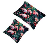 Your Travel Solution: 2Pcs Pink Art Flamingo-1233 Shrapnel Pouch - Compact Makeup Bag, Multicolor 09, A：7.1x5.8in/18x14.8cm，B:4.7x4.5in/12x11.5cm