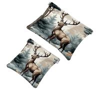 Your Travel Solution: 2Pcs Red Flower River Deer-2124 Shrapnel Pouch - Compact Makeup Bag, Multicolor 02, A：7.1x5.8in/18x14.8cm，B:4.7x4.5in/12x11.5cm