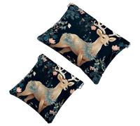 Your Travel Solution: 2Pcs Red Flower River Deer-2124 Shrapnel Pouch - Compact Makeup Bag, Multicolor 03, A：7.1x5.8in/18x14.8cm，B:4.7x4.5in/12x11.5cm
