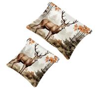 Your Travel Solution: 2Pcs Red Flower River Deer-2124 Shrapnel Pouch - Compact Makeup Bag, Multicolor 04, A：7.1x5.8in/18x14.8cm，B:4.7x4.5in/12x11.5cm