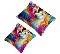 Your Travel Solution: 2Pcs Retro Art Rainbow Unicorn-507 Shrapnel Pouch - Compact Makeup Bag, Multicolor 07, A：7.1x5.8in/18x14.8cm，B:4.7x4.5in/12x11.5cm