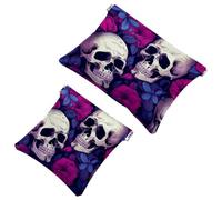 Your Travel Solution: 2Pcs Rose Art Skeleton-837 Shrapnel Pouch - Compact Makeup Bag, Multicolor 04, A：7.1x5.8in/18x14.8cm，B:4.7x4.5in/12x11.5cm