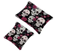 Your Travel Solution: 2Pcs Rose Art Skeleton-870 Shrapnel Pouch - Compact Makeup Bag, Multicolor 01, A：7.1x5.8in/18x14.8cm，B:4.7x4.5in/12x11.5cm