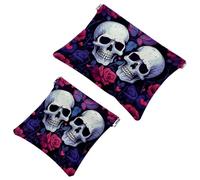 Your Travel Solution: 2Pcs Rose Art Skeleton-870 Shrapnel Pouch - Compact Makeup Bag, Multicolor 04, A：7.1x5.8in/18x14.8cm，B:4.7x4.5in/12x11.5cm