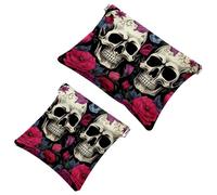 Your Travel Solution: 2Pcs Rose Art Skeleton-870 Shrapnel Pouch - Compact Makeup Bag, Multicolor 05, A：7.1x5.8in/18x14.8cm，B:4.7x4.5in/12x11.5cm