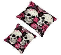 Your Travel Solution: 2Pcs Rose Art Skeleton-870 Shrapnel Pouch - Compact Makeup Bag, Multicolor 06, A：7.1x5.8in/18x14.8cm，B:4.7x4.5in/12x11.5cm