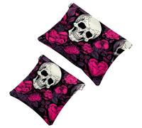 Your Travel Solution: 2Pcs Rose Art Skeleton-870 Shrapnel Pouch - Compact Makeup Bag, Multicolor 09, A：7.1x5.8in/18x14.8cm，B:4.7x4.5in/12x11.5cm