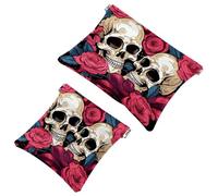 Your Travel Solution: 2Pcs Rose Art Skeleton-870 Shrapnel Pouch - Compact Makeup Bag, Multicolor 10, A：7.1x5.8in/18x14.8cm，B:4.7x4.5in/12x11.5cm