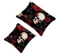 Your Travel Solution: 2Pcs Rose Skull-870 Shrapnel Pouch - Compact Makeup Bag, Multicolor 02, A：7.1x5.8in/18x14.8cm，B:4.7x4.5in/12x11.5cm