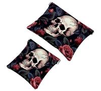 Your Travel Solution: 2Pcs Rose Skull-870 Shrapnel Pouch - Compact Makeup Bag, Multicolor 03, A：7.1x5.8in/18x14.8cm，B:4.7x4.5in/12x11.5cm