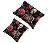 Your Travel Solution: 2Pcs Rose Skull-870 Shrapnel Pouch - Compact Makeup Bag, Multicolor 04, A：7.1x5.8in/18x14.8cm，B:4.7x4.5in/12x11.5cm
