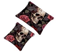 Your Travel Solution: 2Pcs Rose Skull-870 Shrapnel Pouch - Compact Makeup Bag, Multicolor 06, A：7.1x5.8in/18x14.8cm，B:4.7x4.5in/12x11.5cm