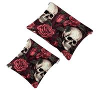Your Travel Solution: 2Pcs Rose Skull-870 Shrapnel Pouch - Compact Makeup Bag, Multicolor 08, A：7.1x5.8in/18x14.8cm，B:4.7x4.5in/12x11.5cm