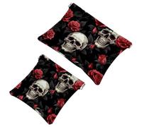 Your Travel Solution: 2Pcs Rose Skull-870 Shrapnel Pouch - Compact Makeup Bag, Multicolor 09, A：7.1x5.8in/18x14.8cm，B:4.7x4.5in/12x11.5cm