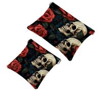 Your Travel Solution: 2Pcs Rose Skull-870 Shrapnel Pouch - Compact Makeup Bag, Multicolor 10, A：7.1x5.8in/18x14.8cm，B:4.7x4.5in/12x11.5cm