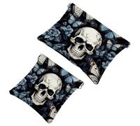 Your Travel Solution: 2Pcs Skull Art Butterfly-837 Shrapnel Pouch - Compact Makeup Bag, Multicolor 03, A：7.1x5.8in/18x14.8cm，B:4.7x4.5in/12x11.5cm