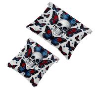 Your Travel Solution: 2Pcs Skull Art Butterfly-870 Shrapnel Pouch - Compact Makeup Bag, Multicolor 01, A：7.1x5.8in/18x14.8cm，B:4.7x4.5in/12x11.5cm