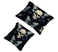 Your Travel Solution: 2Pcs Skull Art Butterfly-870 Shrapnel Pouch - Compact Makeup Bag, Multicolor 04, A：7.1x5.8in/18x14.8cm，B:4.7x4.5in/12x11.5cm