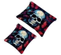 Your Travel Solution: 2Pcs Skull Art Butterfly-870 Shrapnel Pouch - Compact Makeup Bag, Multicolor 07, A：7.1x5.8in/18x14.8cm，B:4.7x4.5in/12x11.5cm