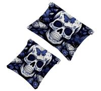 Your Travel Solution: 2Pcs Skull Art Butterfly-870 Shrapnel Pouch - Compact Makeup Bag, Multicolor 09, A：7.1x5.8in/18x14.8cm，B:4.7x4.5in/12x11.5cm