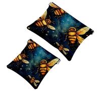 Your Travel Solution: 2Pcs Starry Bees Pattern-1266 Shrapnel Pouch - Compact Makeup Bag, Multicolor 06, A：7.1x5.8in/18x14.8cm，B:4.7x4.5in/12x11.5cm