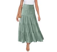 Your Women's Elastic High Waist Flared Skirt with Tiered Hem and Adjustable Drawstring - Lightweight and Breathable for Everyday Wear Green M