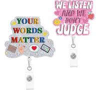 Your Words Matter Badge Reel - Funny and Cute We Listen and We Don't Judge Badge Reel Nurse Worker Badge Holder,Retractable Speech Therapy Badge Clip Badge Holder for Hr Nurse Office Workers