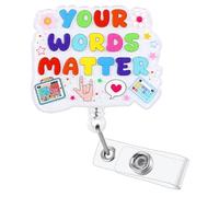 Your Words Matter Funny Speech Therapy Nurse Badge Reel, Cute Speech Language Pathologist Retractable ID Badge Holder, Name Tag Badge Buddy for ST SLP SLPA AAC Nursing Student Speech Therapist Workers