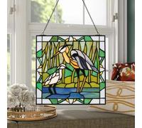YOURANJU Square Stained Glass Window Hanging Handmade Tiffany Style 12” Window Panel Perfect for Living Room Bedroom Kitchen Decoration Housewarming Gift (Heron)