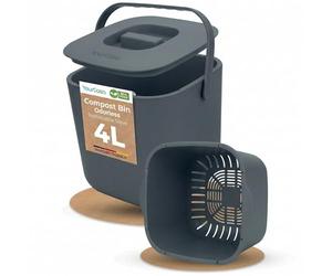 YourCasa Kitchen food waste bin caddy - countertop small compost bin kitchen counter with lid trash can - 4L - Dishwasher Safe - Odour Proof - Inner Sieve - indoor food recycling composter (Charcoal)