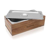YourCasa® Organic Kitchen Waste Bin - Acacia Wood & Stainless Steel for Everyday Organic Rubbish - Dishwasher Safe - Removable Insert Organic Waste Container Compost Bin Small (Acacia)