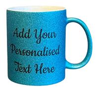 Yourdesign Personalised Blue Glitter Mug - Add Your Name, Quote or Custom Message - Same Day Dispatch