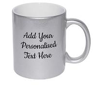 Yourdesign Personalised Silver Mug with Smooth Sparkle Finish - Same Day Dispatch - Add Text to Create a Unique Custom Gift